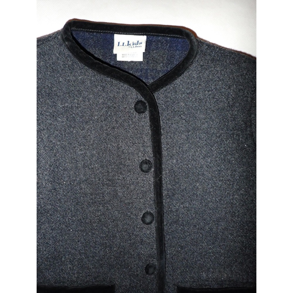 L.L. Bean Kids Girls Wool Blend Cardigan Jacket Grey XS Classic Holiday Preppy - Picture 2 of 6